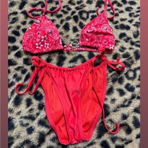 Red Floral Bikini Set